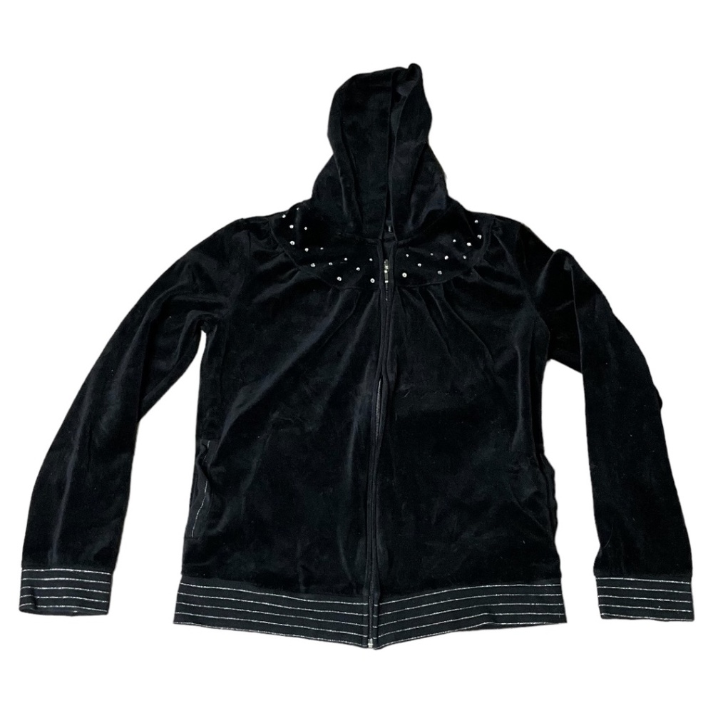 Girls Black Velvet Hoody Jacket
